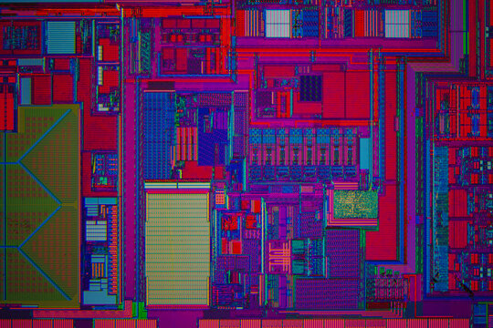 modern high-tech nanoscale wafer circuit micrograph