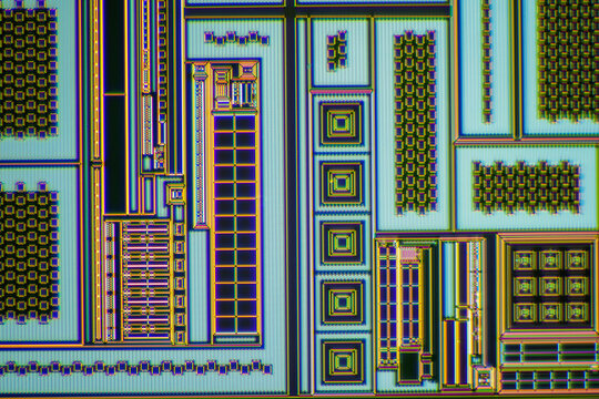 modern high-tech nanoscale wafer circuit micrograph