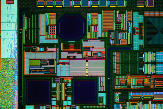 modern high-tech nanoscale wafer circuit micrograph