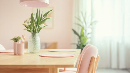 Pastel Dining Area with Lush Greenery