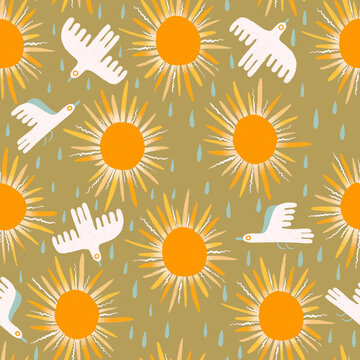 Birds and suns - mustard