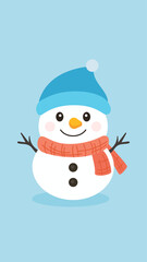 Illustration of a cartoon snowman wearing a hat at Christmas