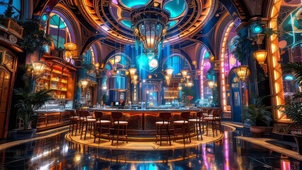 Obraz premium Vertical view of a surreal brewery bar, highlighting interior design.