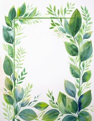 Watercolor painting of lush green leaves forming a frame. Perfect for invitations or cards!