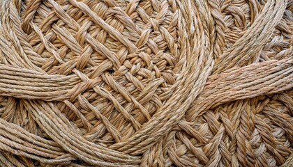 Intricate woven texture of natural fiber ropes.  A complex pattern of beige and light brown tones.