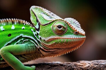 Obraz premium Stunning Closeup of a Green Chameleon Showcasing Vibrant Colors and Incredible Detail