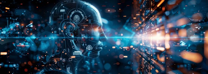 Fototapeta premium AI Technology Machine Learning Data Exchange Deep Learning Industry 4.0 Business Innovation Automation Future Engineering