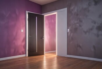 door with a colorful light in the background of a room, interior lighting, colorful light, blurred room