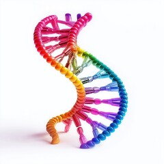 Colorful dna model shows gene structure. Multicolored spiral graphic isolated white background. Ideal for science education resources. Colorful genetic material. Abstract model of dna helix. Rainbow