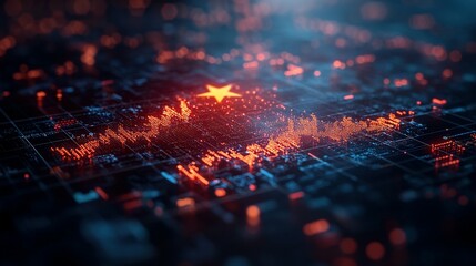 Financial Landscape: Chinese Flag Merging with Stock Market Chart for Economic Analysis