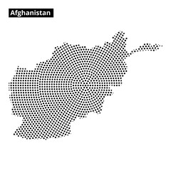 Detailed dot-pattern map of Afghanistan illustrating geographic features and borders
