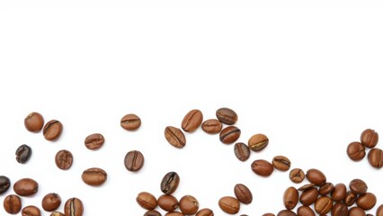 Naklejka premium Delightful Brown Coffee Beans Scattered on White Background, Perfect for Coffee Lovers and Marketing Materials
