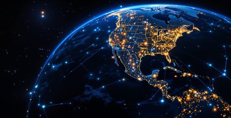 Glowing Network Visualization of North America at Night