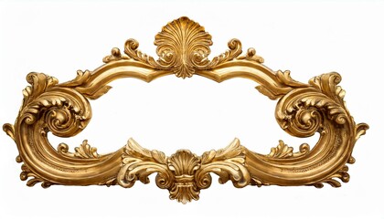 Rococo ornament frame, noble golden vintage style ornamental stucco on isolated white background
