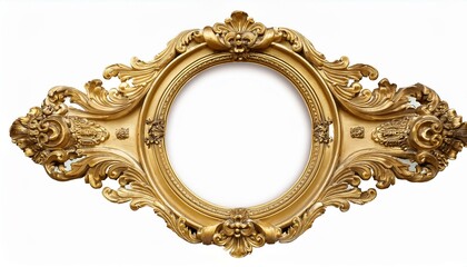 Rococo ornament frame, noble golden vintage style ornamental stucco on isolated white background