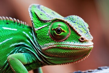 Obraz premium Stunning Green Chameleon Close-Up Showcasing Eye and Skin Contrast