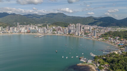 Panoramic view of Itapema, its beach, and buildings under construction in Santa Catarina, Brazil.