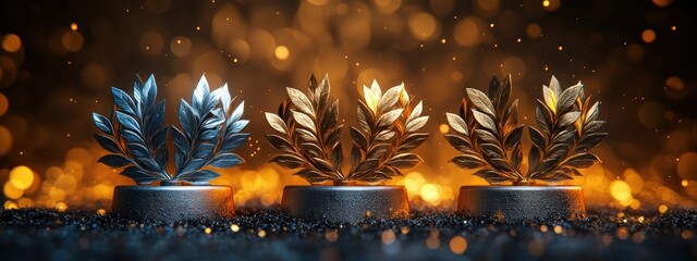 Podium Winner Award Silver Gold Bronze Trophy Dais Champion Succeed Ceremony Medals Platform Laurel Victory Design Event