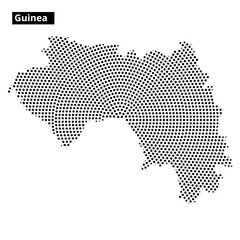 Unique dotted map representation of Guinea highlighting geographic features