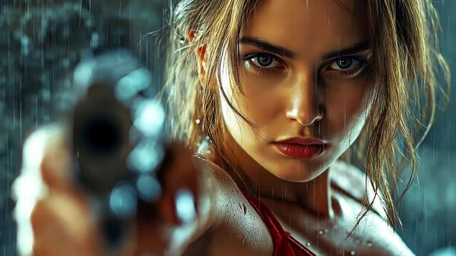 Gorgeous, menacing, and seductive women brandishing a.44 magnum revolver