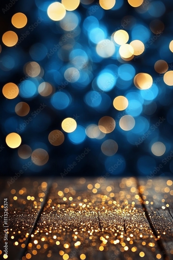 Aufkleber gold and blue bokeh background with glitter for new year's celebration and festive events