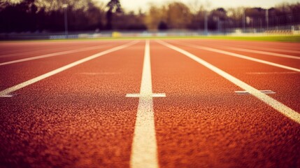 empty sports track, a disabled wheelchair with shallow depth of field focuses on the disabled wheelchair, blurring the background and creating a sense of isolation and expectation