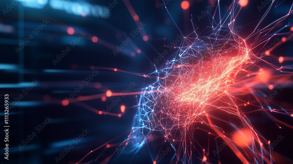 Poster abstract visualization of interconnected lines and nodes illustrating a neural network concept