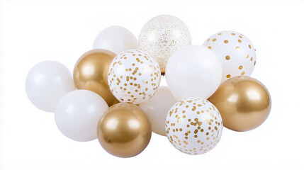 Golden & White Confetti Balloons: A festive mix of white and gold balloons with confetti, perfect for birthday parties, celebrations, and special occasions.  