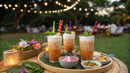 Tropical Thai Iced Tea Setup at a Garden Party with Snacks