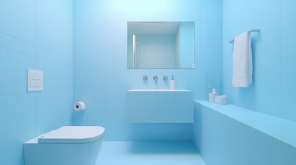 Bright Blue Bathroom Interior with Modern Fixtures and Minimal Design