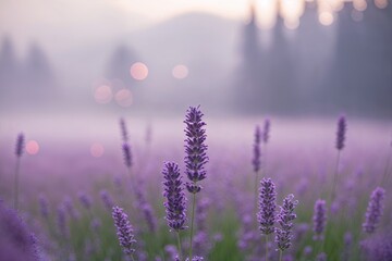 Fototapeta premium Luminous Lavender Fog Bokeh Background with Soft Focus Misty Elements