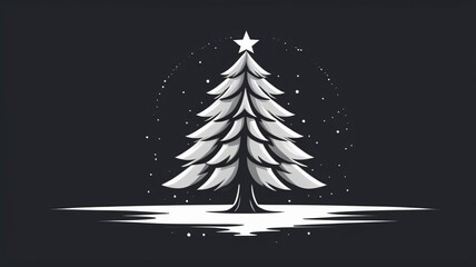 Stylized winter tree design with snow and star against a dark background