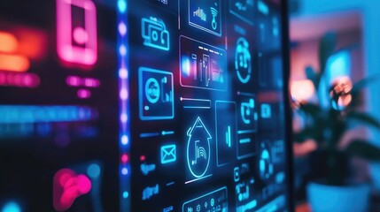 Obraz premium Digital Interface Concept with Colorful Graphics and Icons Displayed