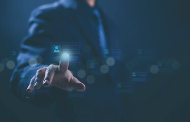 human resource manager, network links worldwide, concept of HR recruiting customers, human manager online digital technology. Company service, managing people, hiring and recruitment process