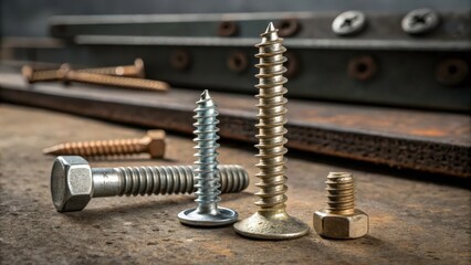 Macro View of a Variety of Screws Showcasing Their Construction Standards and Materials. Generative AI