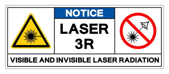 Notice Laser 3R Visible And Invisible Laser Radiation Symbol Sign ,Vector Illustration, Isolate On White Background Label. EPS10