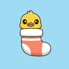 Cute Cartoon Duck Hiding Inside a Sock Vector Icon Illustration. Animal Nature Icon Concept Isolated Premium Vector. Animals Cartoon Style