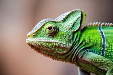 Fototapeta premium Stunning Close-Up of Radiant Green Chameleon Showcasing Intricate Textures
