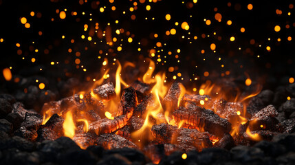 Smoke, sparks and fire particles, flying up embers and burning cinder. Vector realistic heat effect of flame in bonfire, from blacksmith works or hell isolated on transparent background