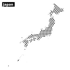Map of Japan outlined with dotted pattern showcasing its geographic silhouette and shape