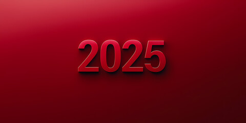 Minimalistic Red "2025" Numbers on a Gradient Red Background. New year,