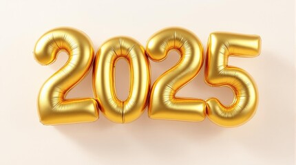 Gold foil balloons forming the number 2025 on a light background