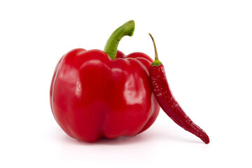 Fresh Red Bell Pepper and Chili Pepper on White Background