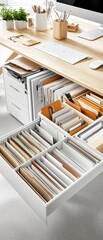 Organized Office Desk Drawer with Files and Documents.
