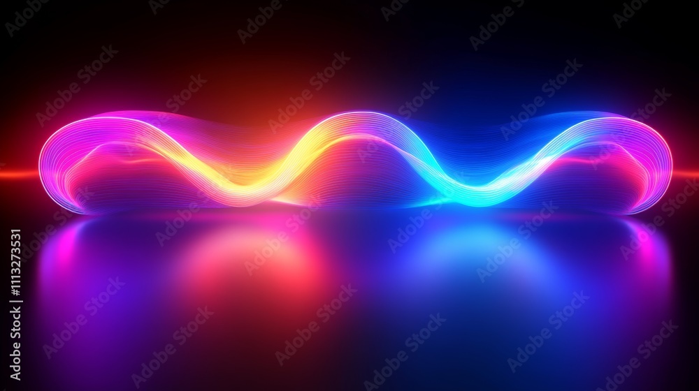 Poster abstract neon waveform background with colorful glowing curves in dark environment for modern wallpa