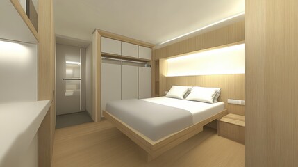 Modern Minimalist Bedroom Interior with Wooden Furnishings Design