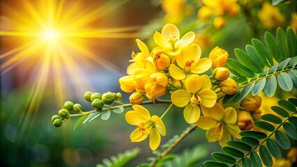 Golden Sunlit Blossoms A Vibrant Cluster of Yellow Flowers Basking in Sunlight