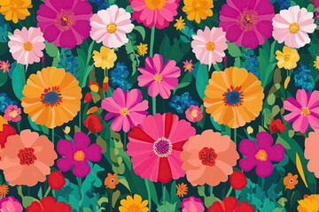 Lively Abstract Floral Garden Artwork Featuring Bright Blooms and Colorful Illustrations