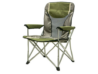 Green and white camping chair with a mesh back