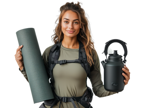 Woman is holding a yoga mat and a water bottle